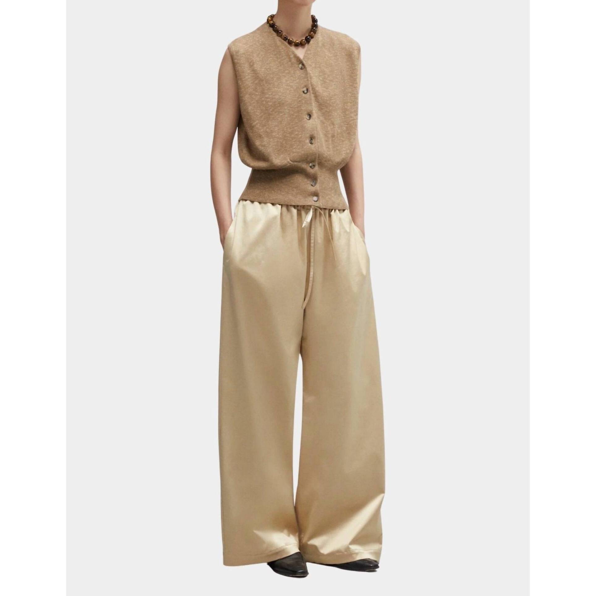 New Cordera Satin Drawstring Pants In Champagne — image 2 of 4